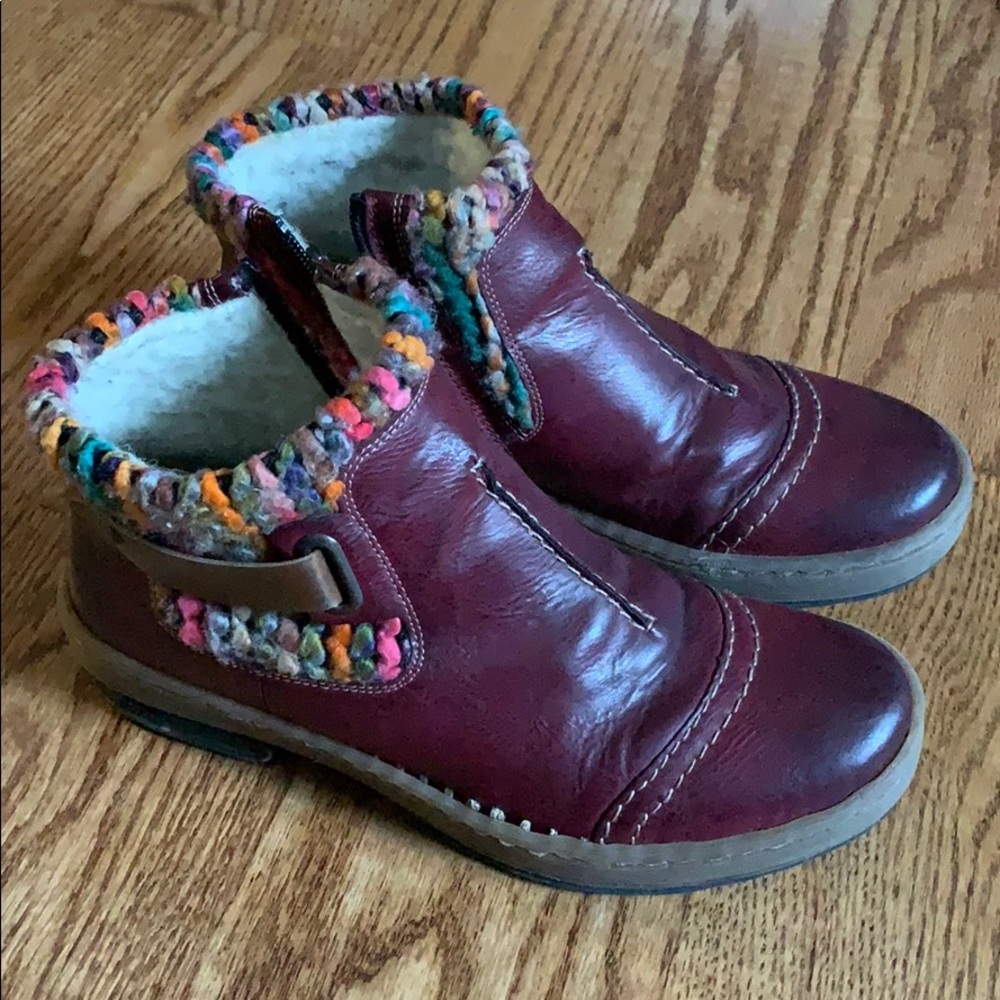 Burgundy leather booties
